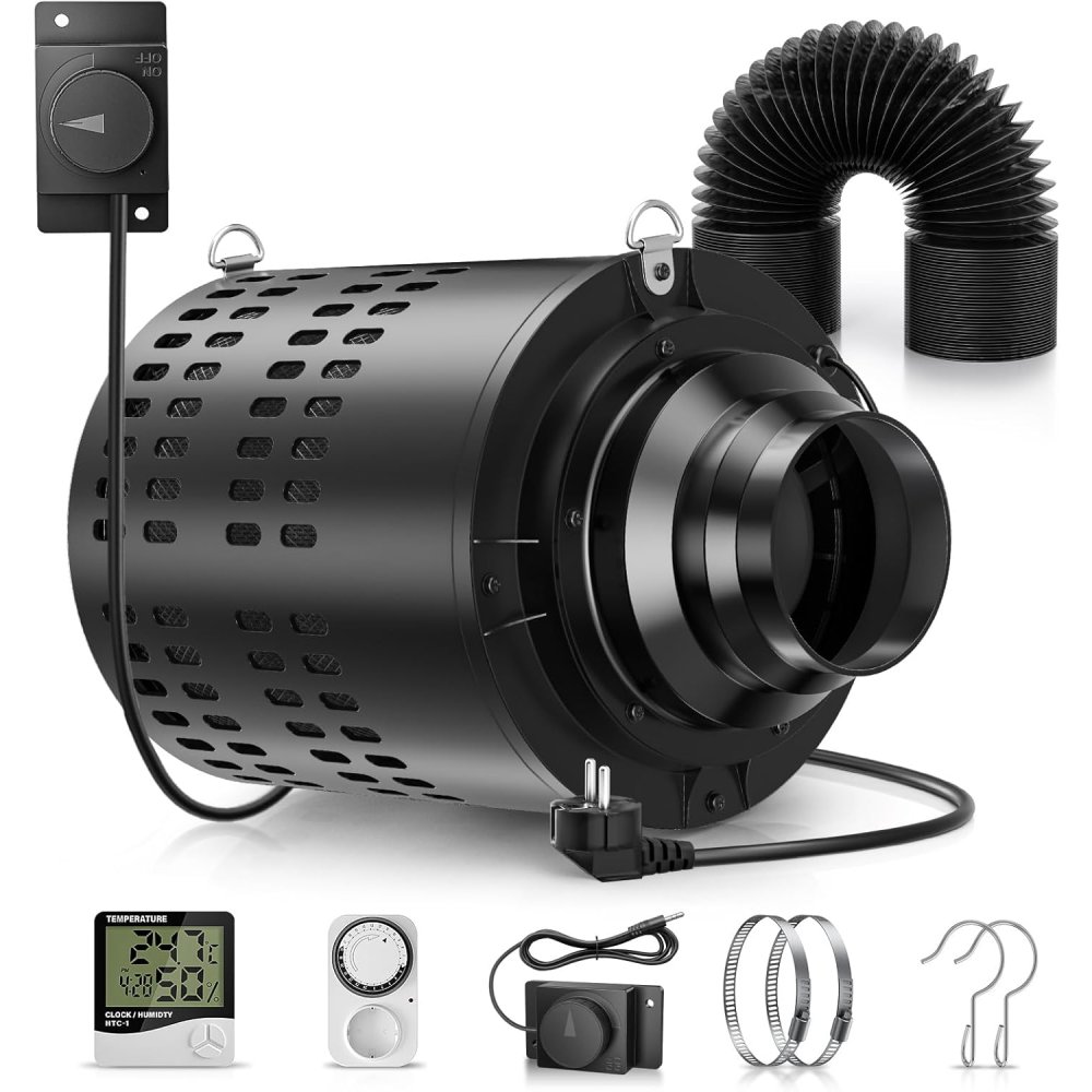 Carbon Filter Inline - 110mm/4.3インチ排気ファン インラインファン ダクト抽出ファンキット 換気セット カーボンフィルターと排気ホース グロウテント用