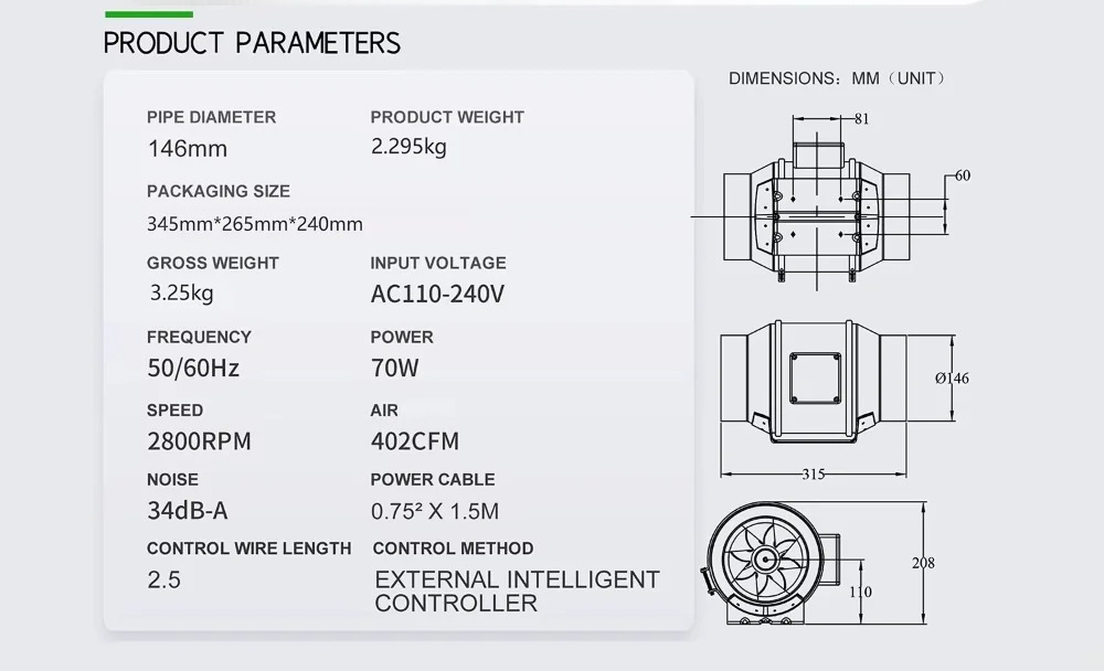 4インチスマートインラインダクトファン（湿度・温度制御機能付 - Carbon Filter Inline のレビューと価格